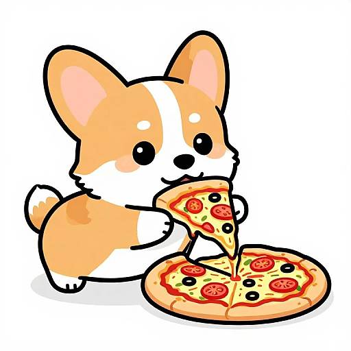 Playful Corgi Reaching for Pizza