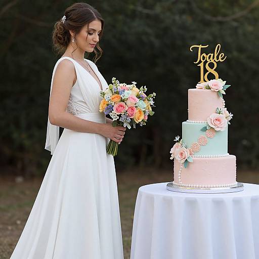 Elegant Bride with Floral Wedding Cake