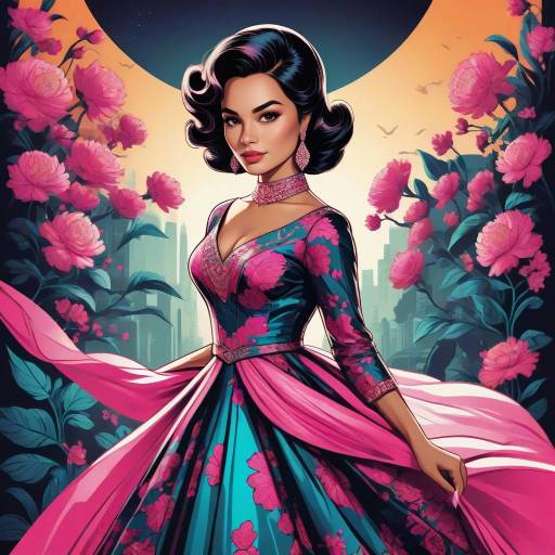 Elegant Woman in Floral Gown Illustration Elegant Woman in Floral Gown Illustration