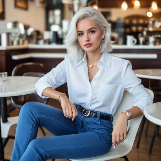 Realistic Denim Fashion in a Cafe Setting