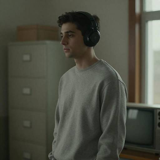Young Man in Dimly Lit Room