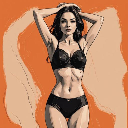 Stylized Illustration of Woman in Black Lingerie
