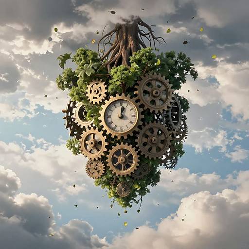 Surreal Upside-Down Forest with Gears