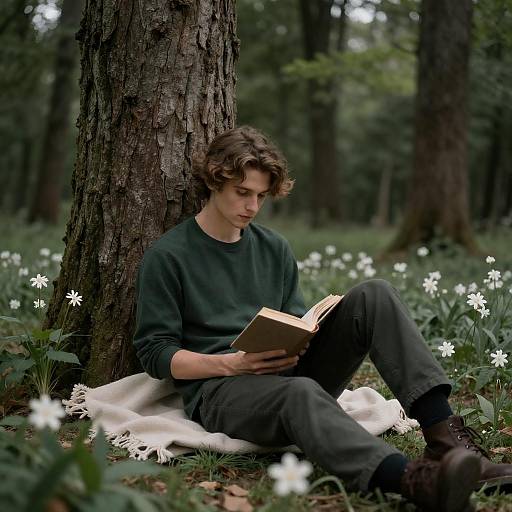 Serene Reading in a Lush Forest