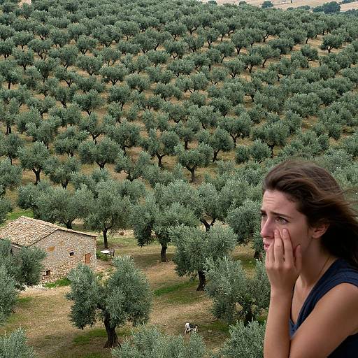 Aerial View of Olive Grove with Woman