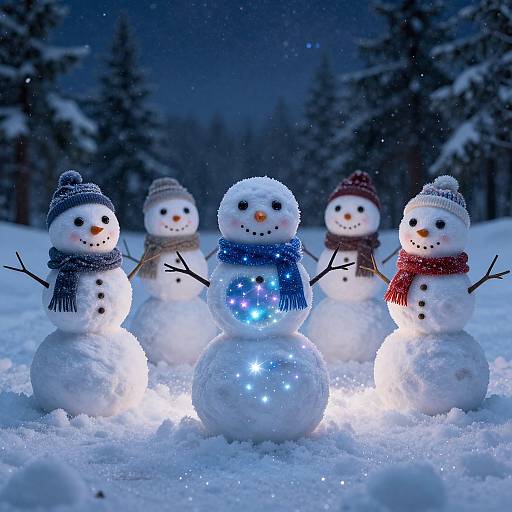 Children Creating Glowing Stardust Snowmen