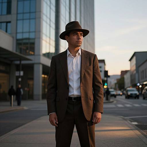 Man in Brown Suit on City Street