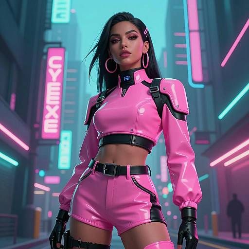 Confident Woman in Neon Cyberpunk City