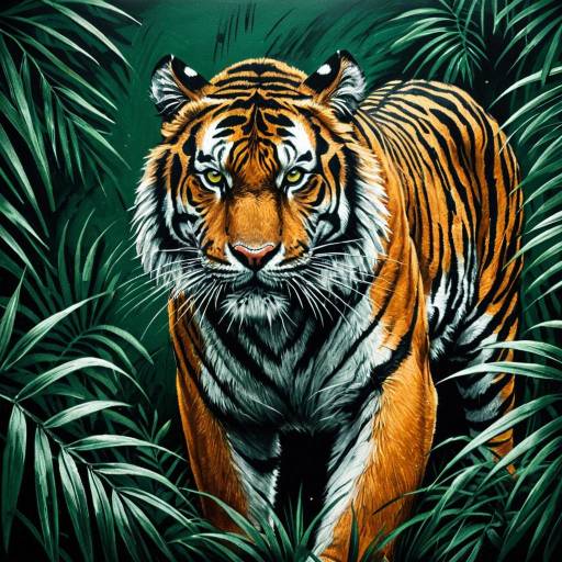 Tiger in Dense Jungle Painting Tiger in Dense Jungle Painting