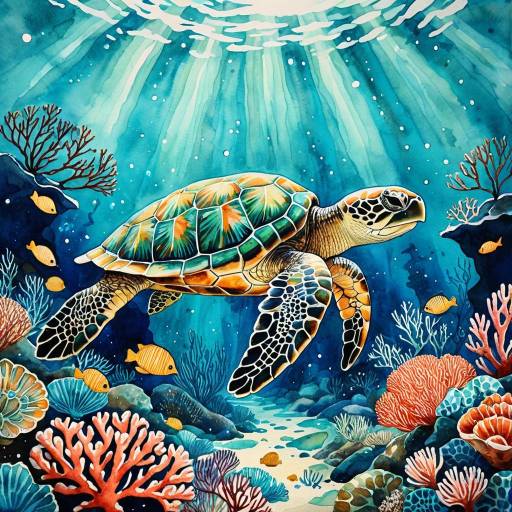 Ethereal Watercolor Sea Turtle in Coral Ethereal Watercolor Sea Turtle in Coral