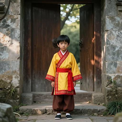 Young Boy by Ancient Door