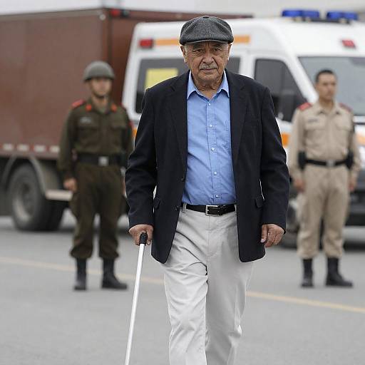 Middle-Aged Man with Cane in Urban Setting
