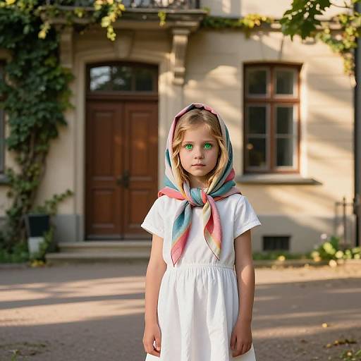 Innocent Girl in Historic Sunlit Scene