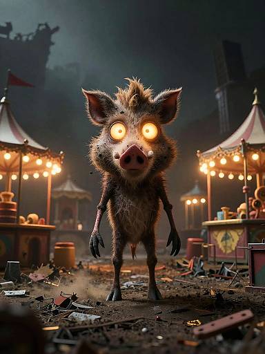 Spooky Stylized Boar in Ruined Carnival