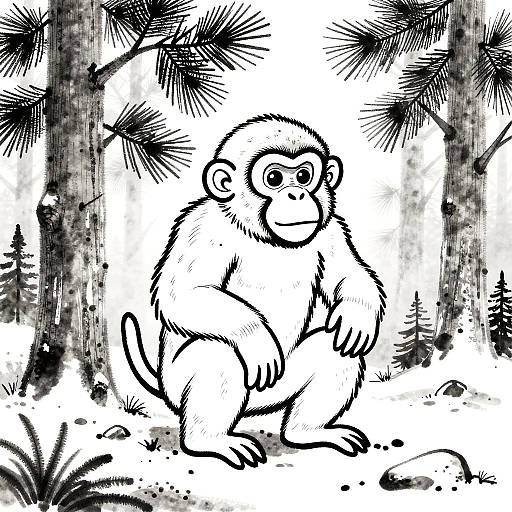 Minimalist Snow Monkey Line Art