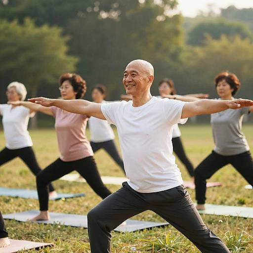 Mature Adults Yoga in Sunny Field