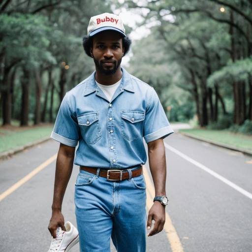 Man in Vintage Denim Outfit on Road
