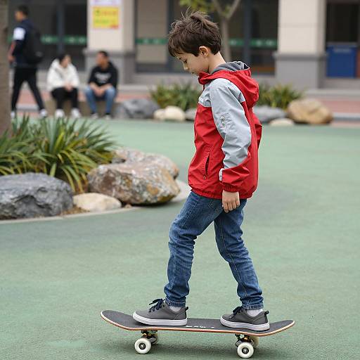 Boy Skating in a Green Pond Scene