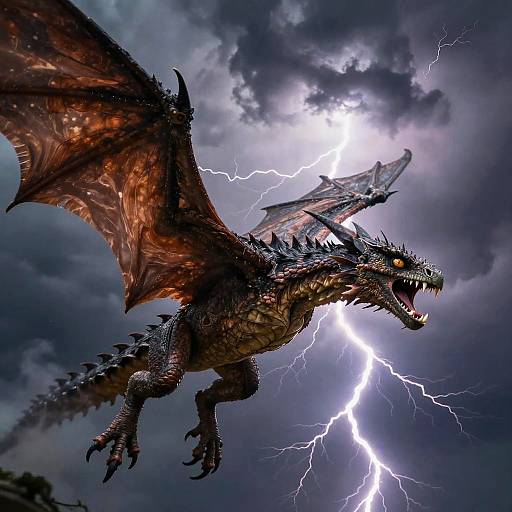 Realistic Wyvern in Thunderstorm Flight