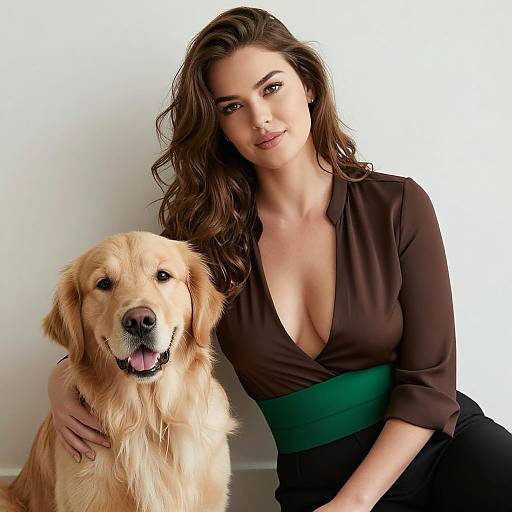 Woman Smiling with Golden Retriever