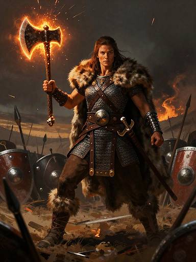 Ancient Barbarian Queen on Battlefield