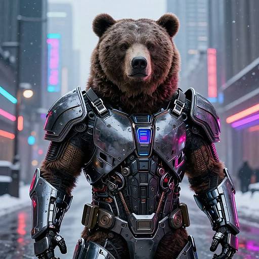 Cyberpunk Putin Riding Mechanical Bear