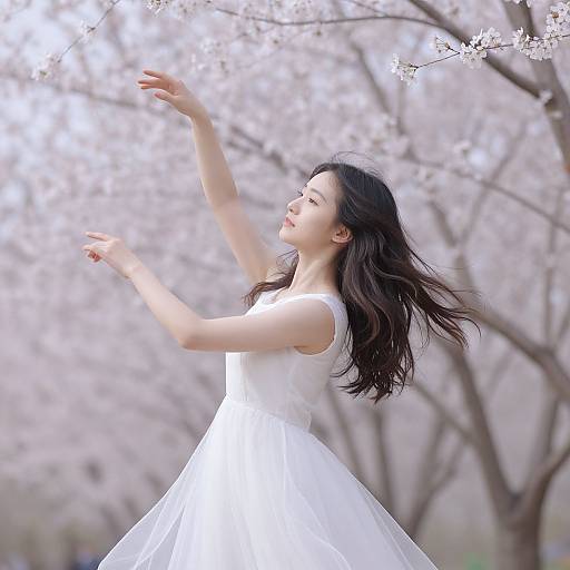 Woman Embracing Spring's Ephemeral Beauty