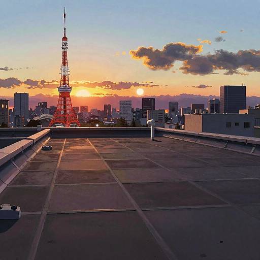 Wholesome Animated Tokyo Rooftop Sunset