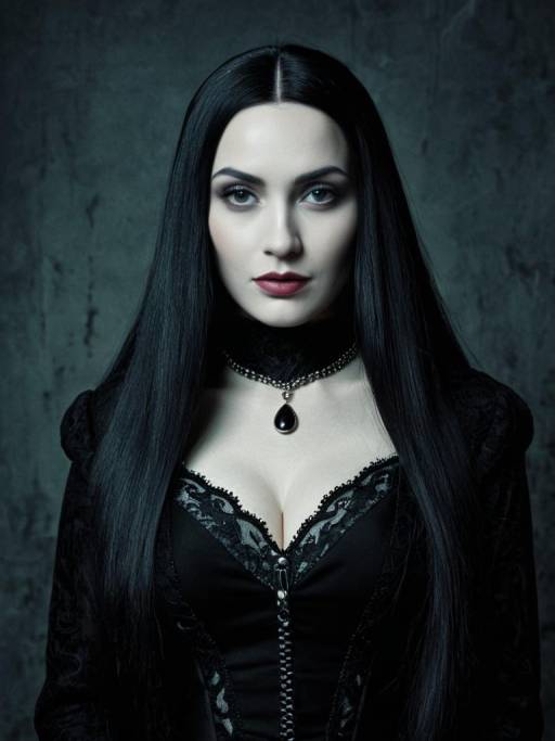 Woman in Morticia Addams Costume Portrait