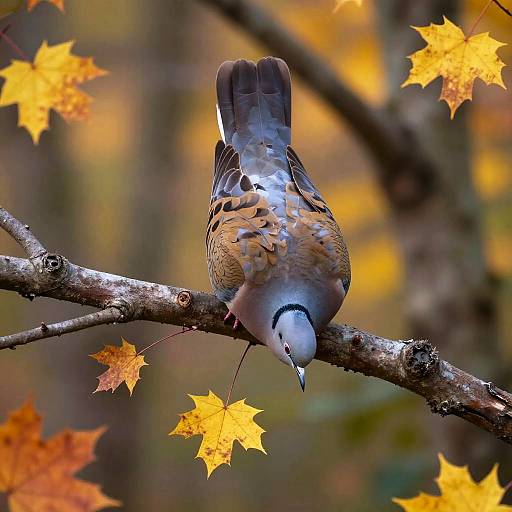 Upside Down Dove in Autumn Forest