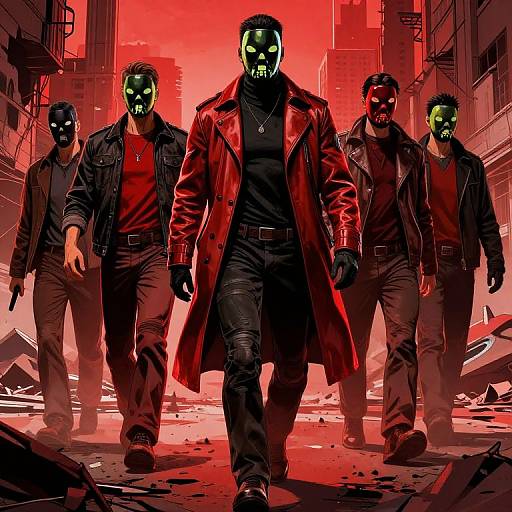 Radioactive Masked Figures in Ruined City