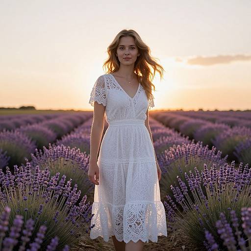 Graceful Woman in Lavender Sunset