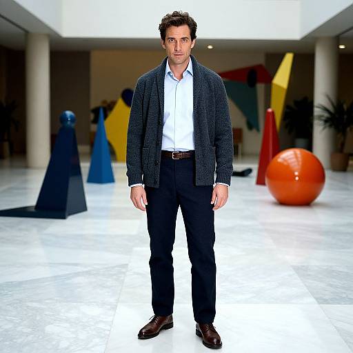 Stylish Man in Sunlit Atrium