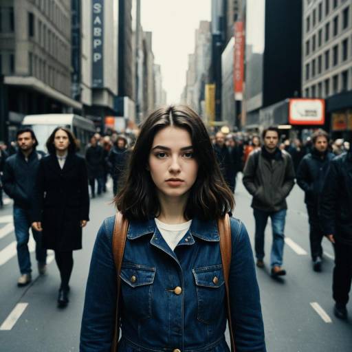 Young Woman Amid Busy City Crowd