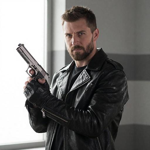 Bearded Man with Handgun in Jacket