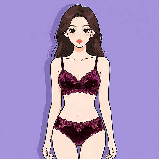Elegant Woman in Burgundy Velvet Lingerie