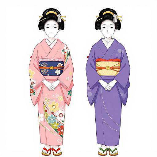 Traditional Japanese Women in Kimonos