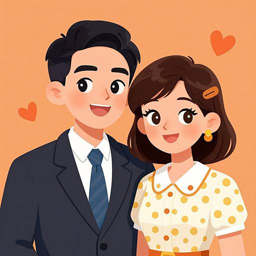 Retro Cartoon Happy Couple Illustration