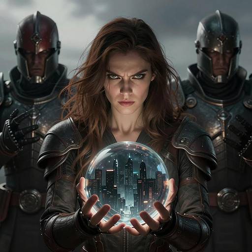 Fierce Woman in Dark Futuristic Setting