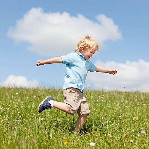 Blonde Boy Playing in Sunny Meadow