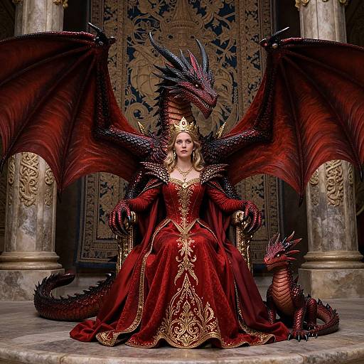 Majestic Red Dragon Protecting Queen