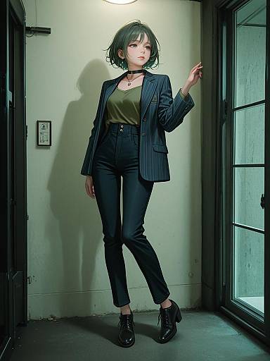 Chic Woman in Casual Pinstripe Blazer