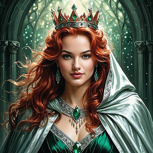 Red-haired Fantasy Queen with Emerald Jewels