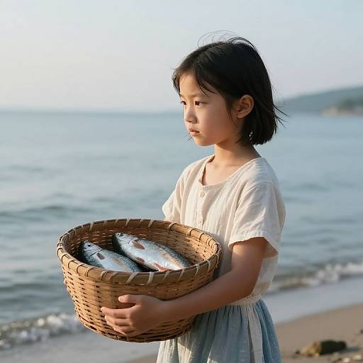 Contemplative Girl by the Shore