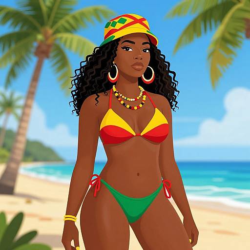 Confident Rastafarian Woman on Tropical Beach