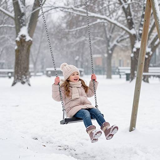 Joyful girl swinging in snowy park
