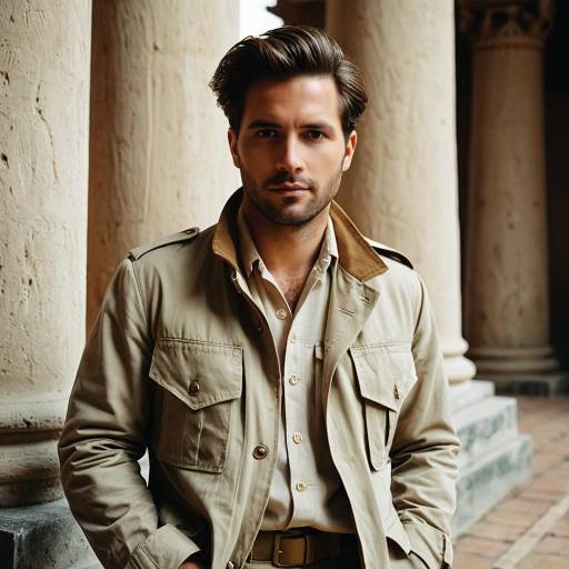 Man in Khaki Safari Jacket in Historic Temple