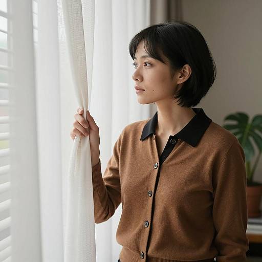 Contemplative Woman by Sunlit Window