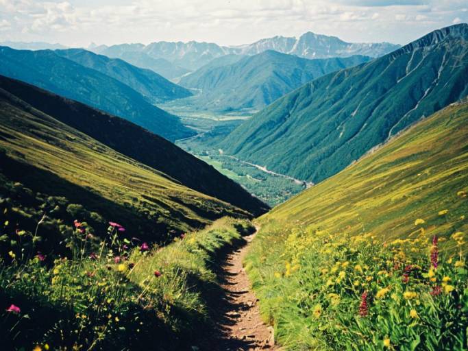 Vibrant Mountain Trail Landscape Wallpaper
