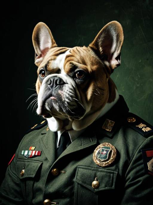 Bulldog in Vintage Military Uniform
